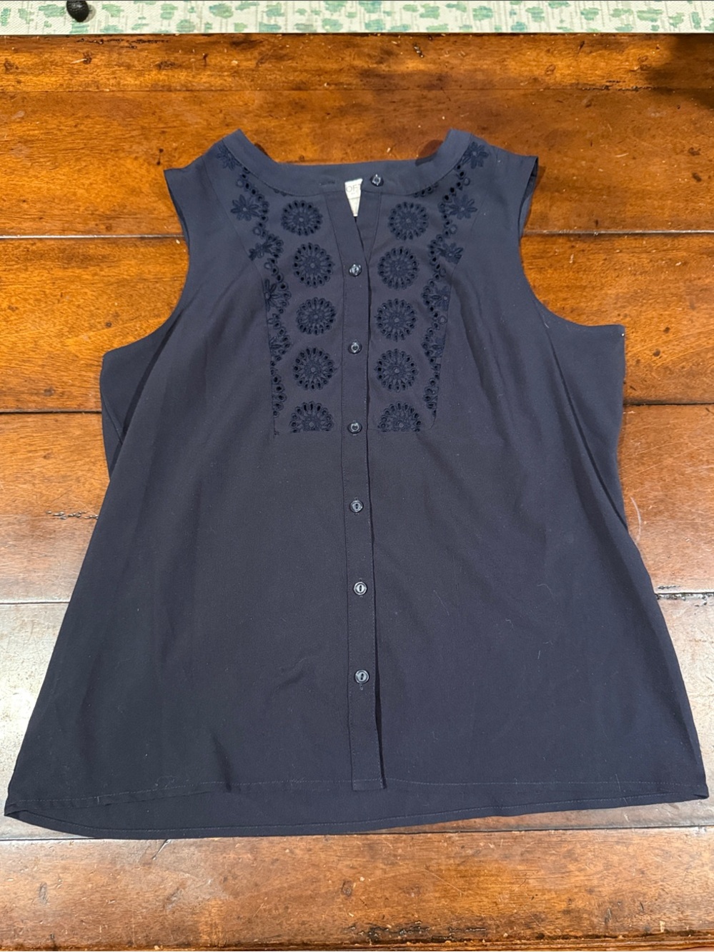 LOFT navy Sleeveless Embroidered Button-Front Tank